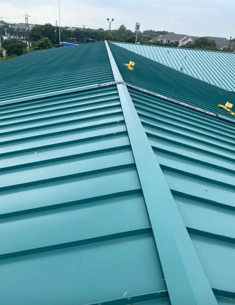 Green commercial metal roof ridge and valley for Metal Roof Repair in Pharr